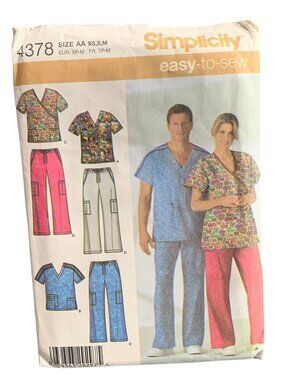 Simplicity 4378 Easy-To-Sew Unisex Scrubs Pattern Size XS S M Uncut 2005